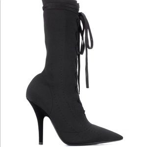Yeezy black knit lace up ankle boots size 38